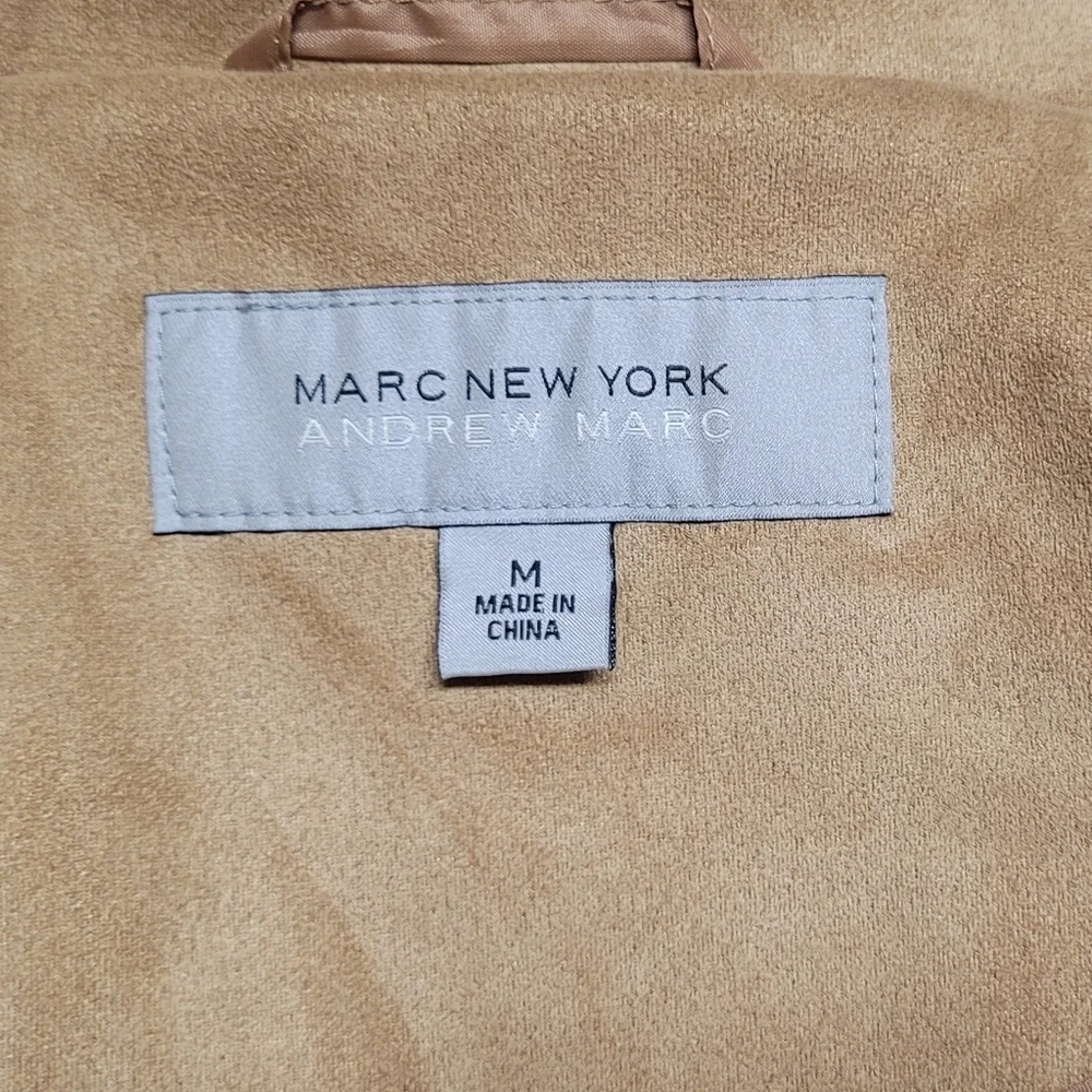 Marc New York Tan Faux Suede Full-zip Fitted Waist Utility Jacket Cargo Jacket M